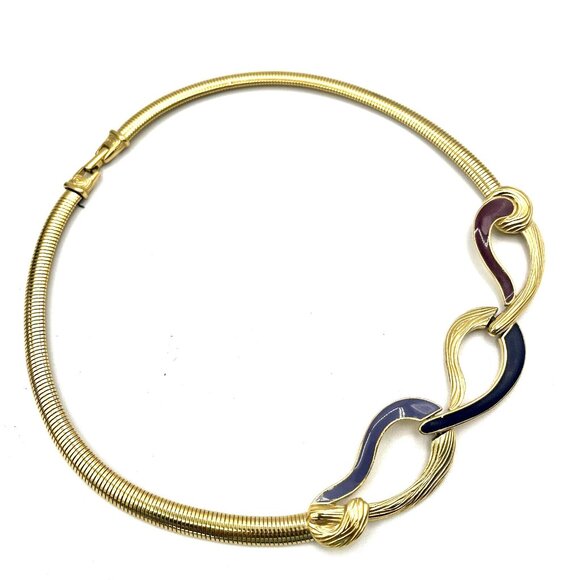 Vintage TRIFARI Necklace Blue Enamel Omega Chain Gold Tone 17" - Picture 8 of 10